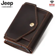 Crazy Horse Leather Credit Card Holder Wallet Men Metal RFID Blocking Vintage Aluminium Coin Wallet High Quality Bank Cardholder