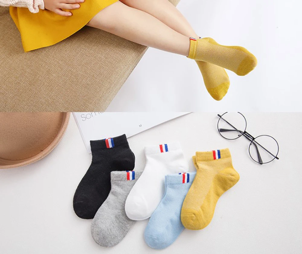 Calcetines de algod&oacute;n para ni&ntilde;os y ni&ntilde;as, calcet&iacute;n corto con dise&ntilde;o de coraz&oacute;n de amor, tiras deportivas, calzado barato, 5 pares, SandQ, novedad, primavera y verano-2