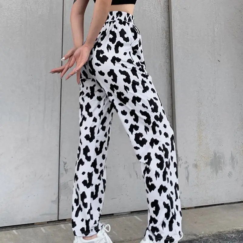 

Women Milk Cow Printed Elastic High Waist Trousers Summer Loose Straight Pants Korean Harajuku Sweatpants Casual Streetwear with
