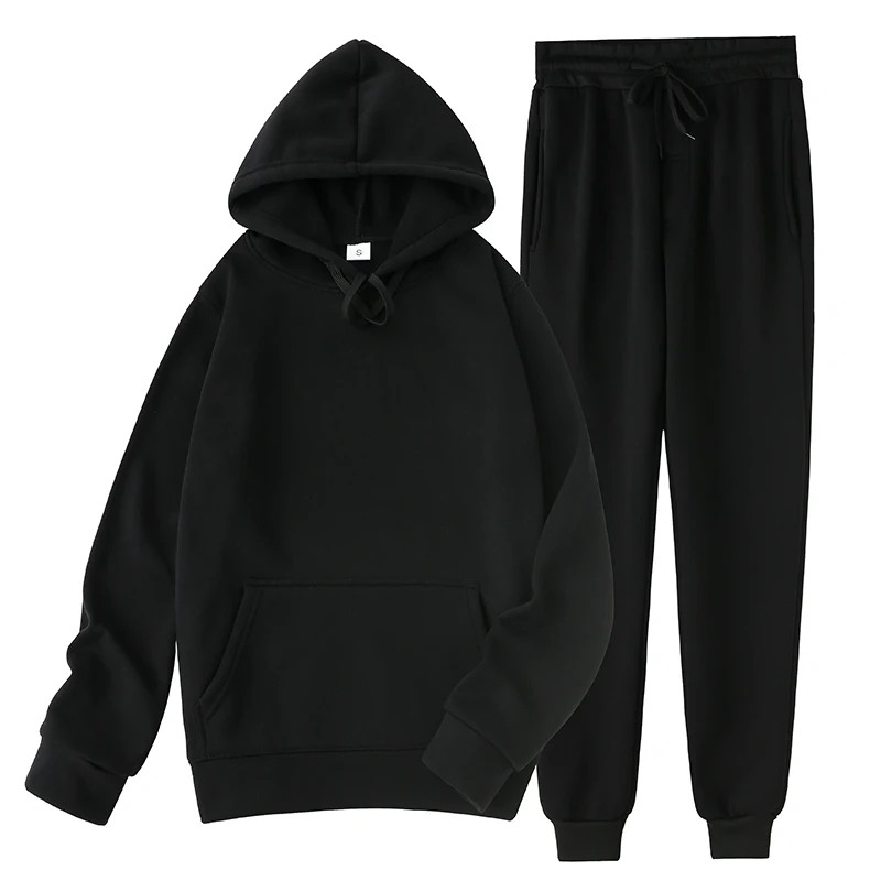 

2-piece set of men's autumn and winter brand sportswear suit hoodie + men's and women's printed fleece pants hooded sweater
