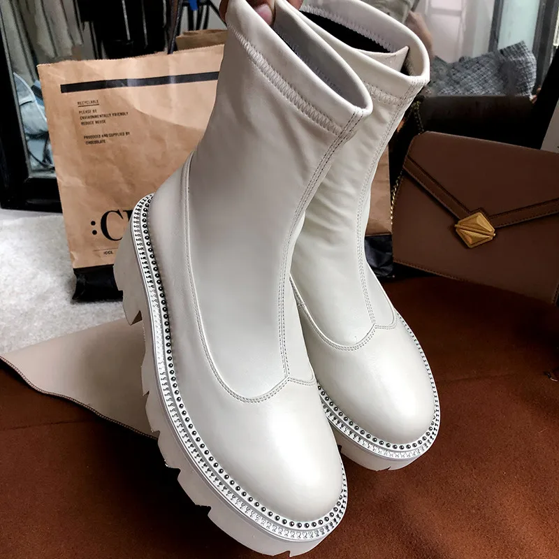 Asumer/Новинка 2022 года Ботильоны Женские ботинки из натуральной кожи на платформе и