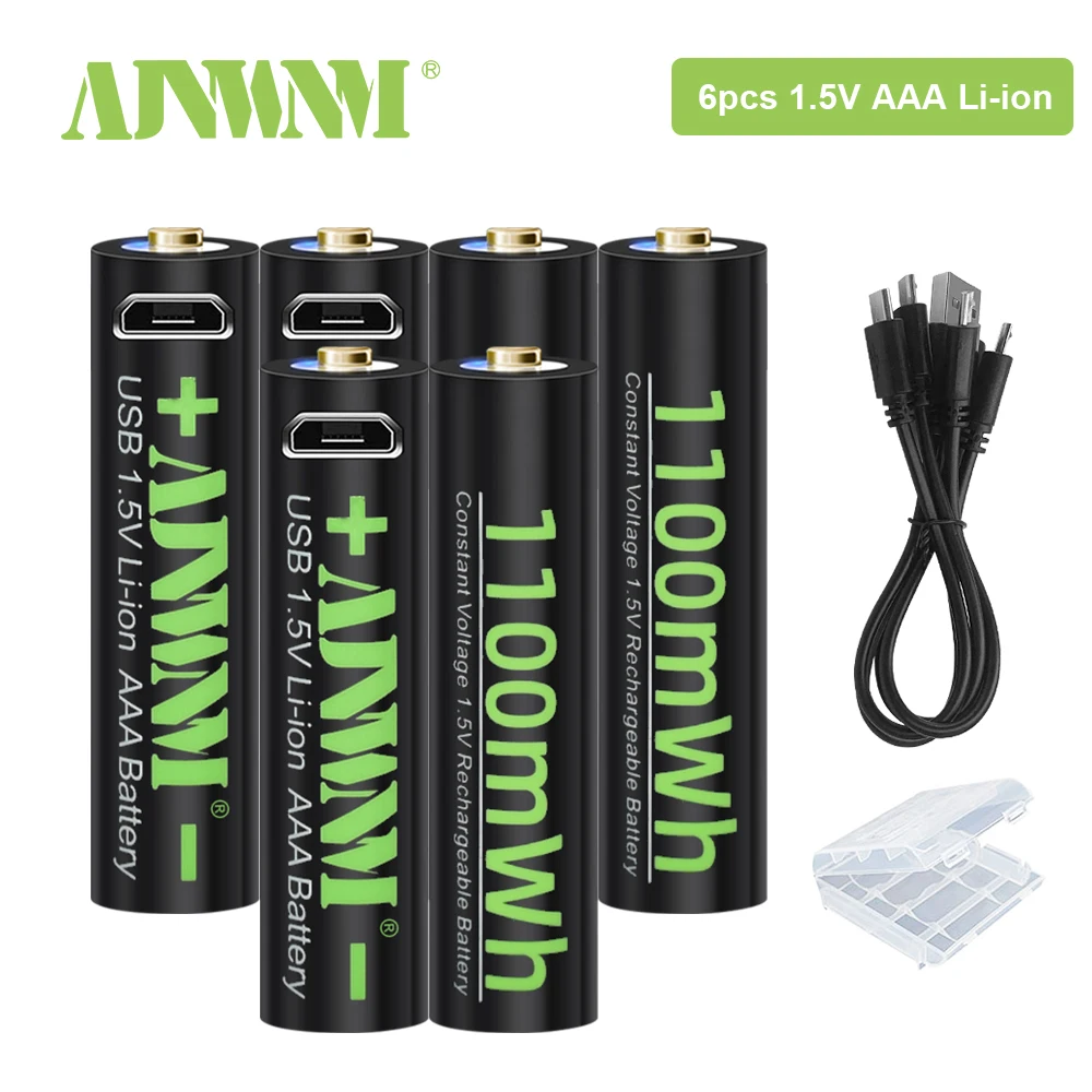 AJNWNM 1.5V USB AAA Lithium Rechargeable Battery 1100mWh Batteries AAA for Flashlight Camera with USB Cable topsale nitecore tip holiday gift metal rechargeable battery keybutton ecd flashlight multi purpose clip usb cable greeting card