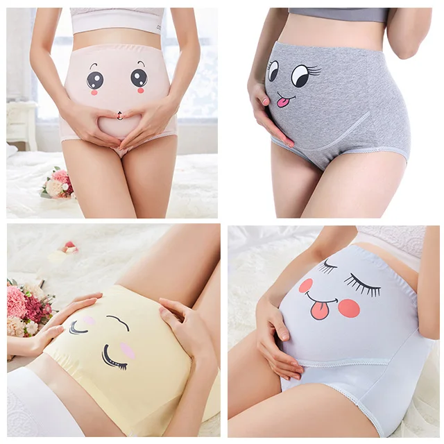 

Хлопковые трусики с высокой талией для беременных, нижнее белье с мультяшным рисунком для послеродового периода, милые короткие штаны для б...