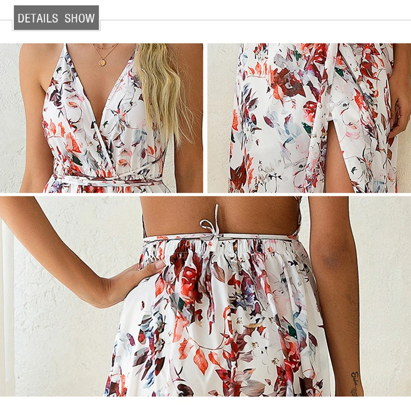 

Dresses Summer Long Loose Dresses Fashion Sexy Printed Straps Leaky Back Lace Irregular Long Skirt Women's Floral Dress