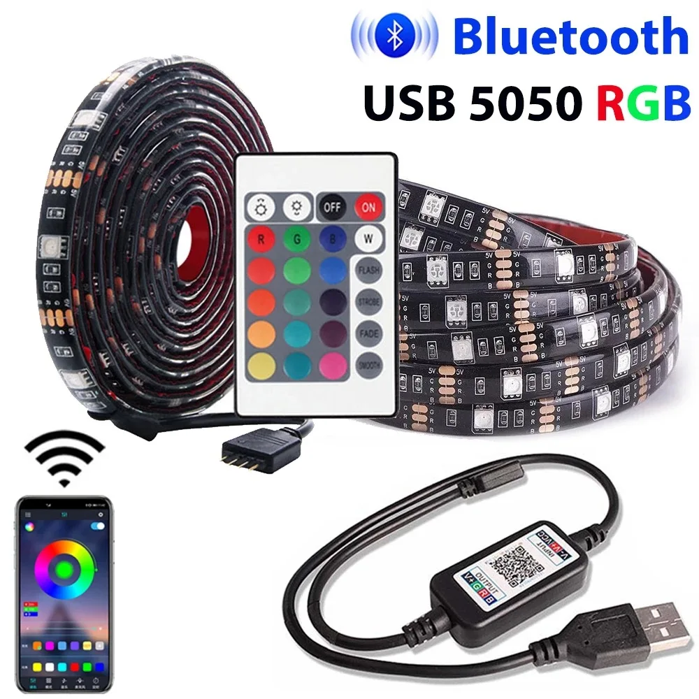 LED Strip Light 5050RGB Colorful Remote Control Bluetooth 5V LED Strip Set TV Background Room Decor Holiday Atmosphere Light