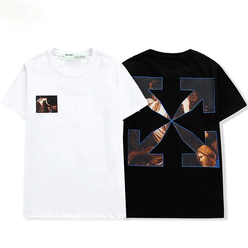 

New 2021 Fashion Style High Street Wind Comfortable T-shirt Leisure Cool Oil Painting Mercerized Cotton Arrow Pattern