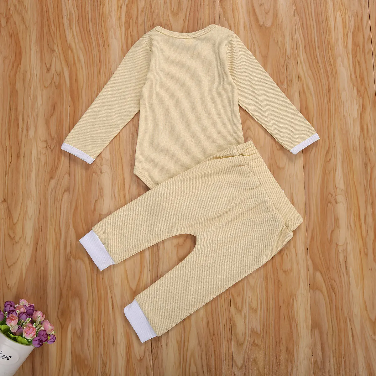 

Autumn Spring Infant Newborn Baby Girls Boys Sets Clothing Soft Solid Long Sleeve Romper Top+Elastic Waist Pants 2Pcs Outfit