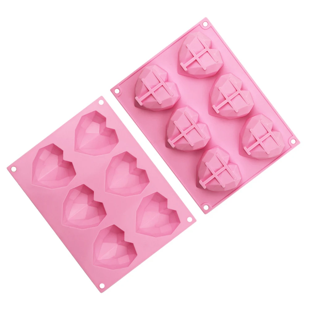 

6 Cavity 3D Diamond Love Heart Shape Silicone Molds Chiffon Candy Mousse Pastry Dessert Molds Fondant Cake Decorating Tools