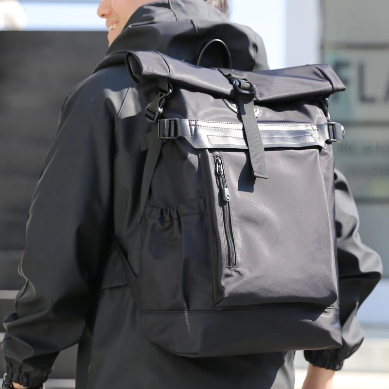 

Brand Men Rolltop Laptop Backpack Man Large Capacity Motorcycle Backpack Outdoor Waterproof Rucksack Anti-Theft Travel Packsack