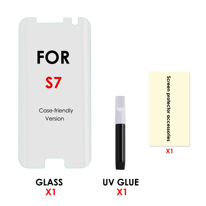 S7 and 1 Glue Akcoo S9 Plus защита экрана с УФ жидким клеем для samsung Note 8 Note 9 S8 Plus S6 S7 edge полная клеевая стеклянная пленка для экрана - Цвет: S7 and 1 Glue