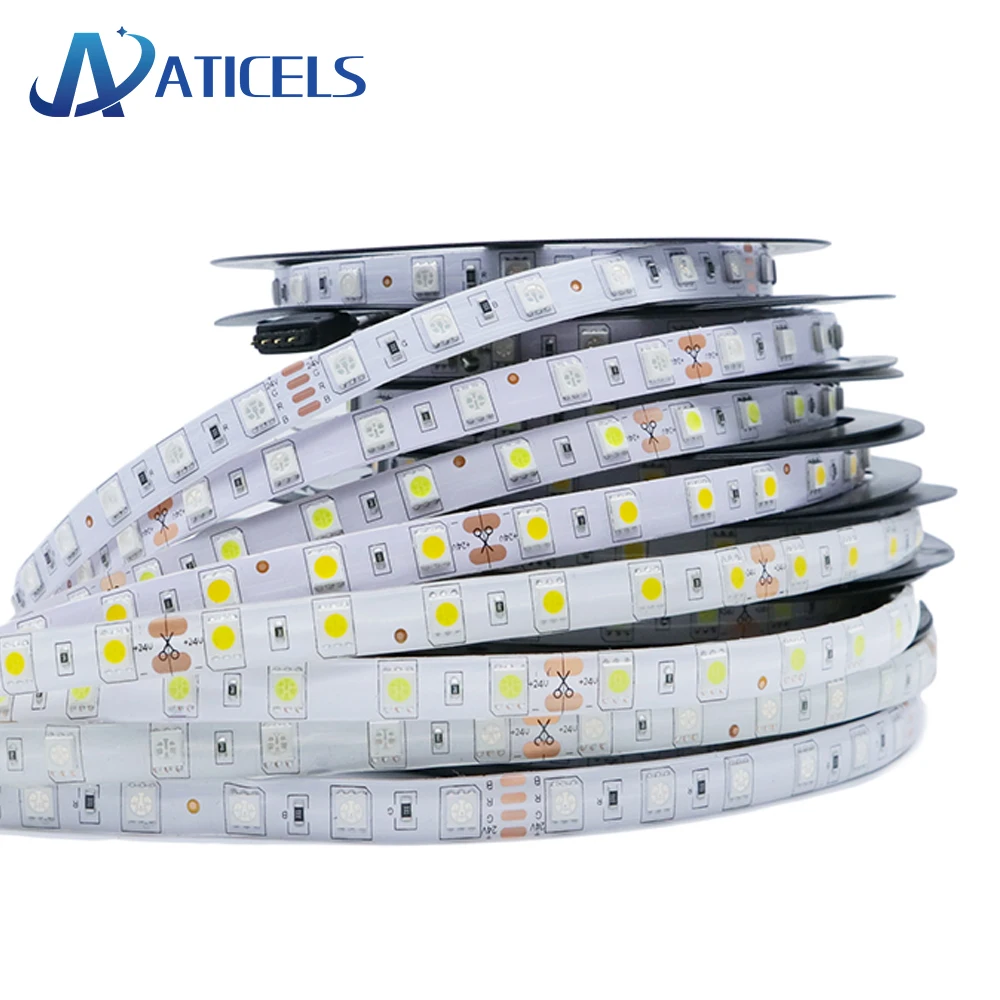 DC24V СВЕТОДИОДНАЯ лента SMD 5050 60 светодиодный s/m 5 м Гибкая полоса светильник IP20/IP65 Водонепроницаемый RGB/Whiite/теплый белый/красный/зеленый/синий
