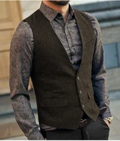slim mens vest tweed waistcoat vest vintage herringbone v neck casual wool groomsmen suits vest for wedding xs 5xl