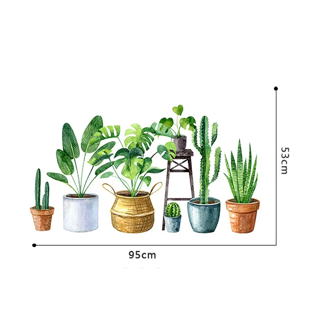 Tropical Tree Leaves Wall Stickers DIY Green Plants Decals for Living Room Bedroom Kitchen Home Decoration 2pc | Дом и сад