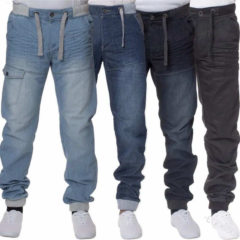 

Lugentolo размера плюс мужские джинсы на завязках со средней талией, на сезон весна-осень, модная, свободная, и на каждый день, маленькие ноги на з...