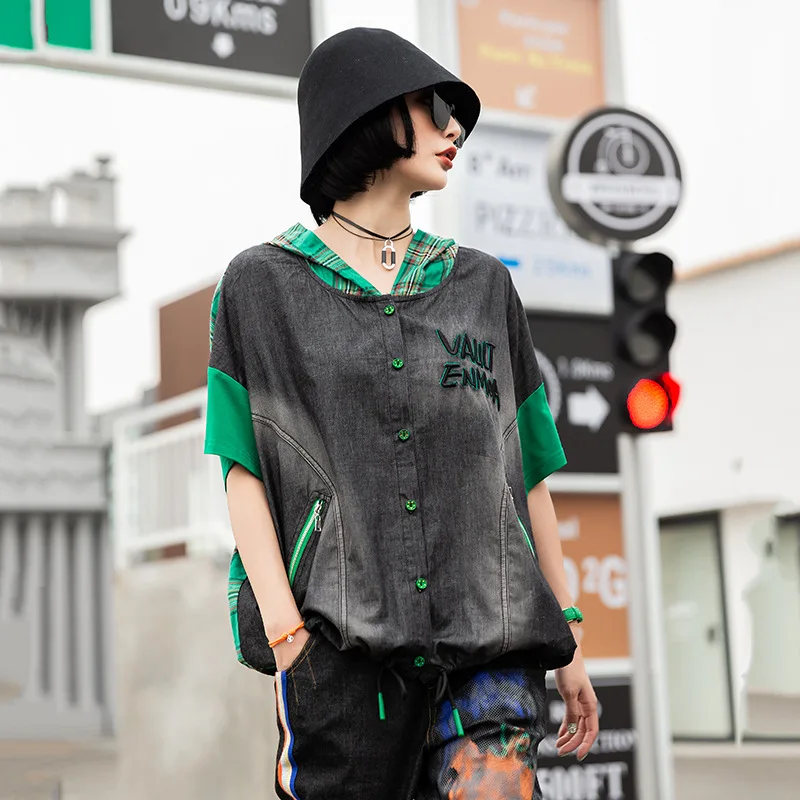 Куртка женская в клетку Max LuLu повседневная с капюшоном стиле пэчворк Корейском на