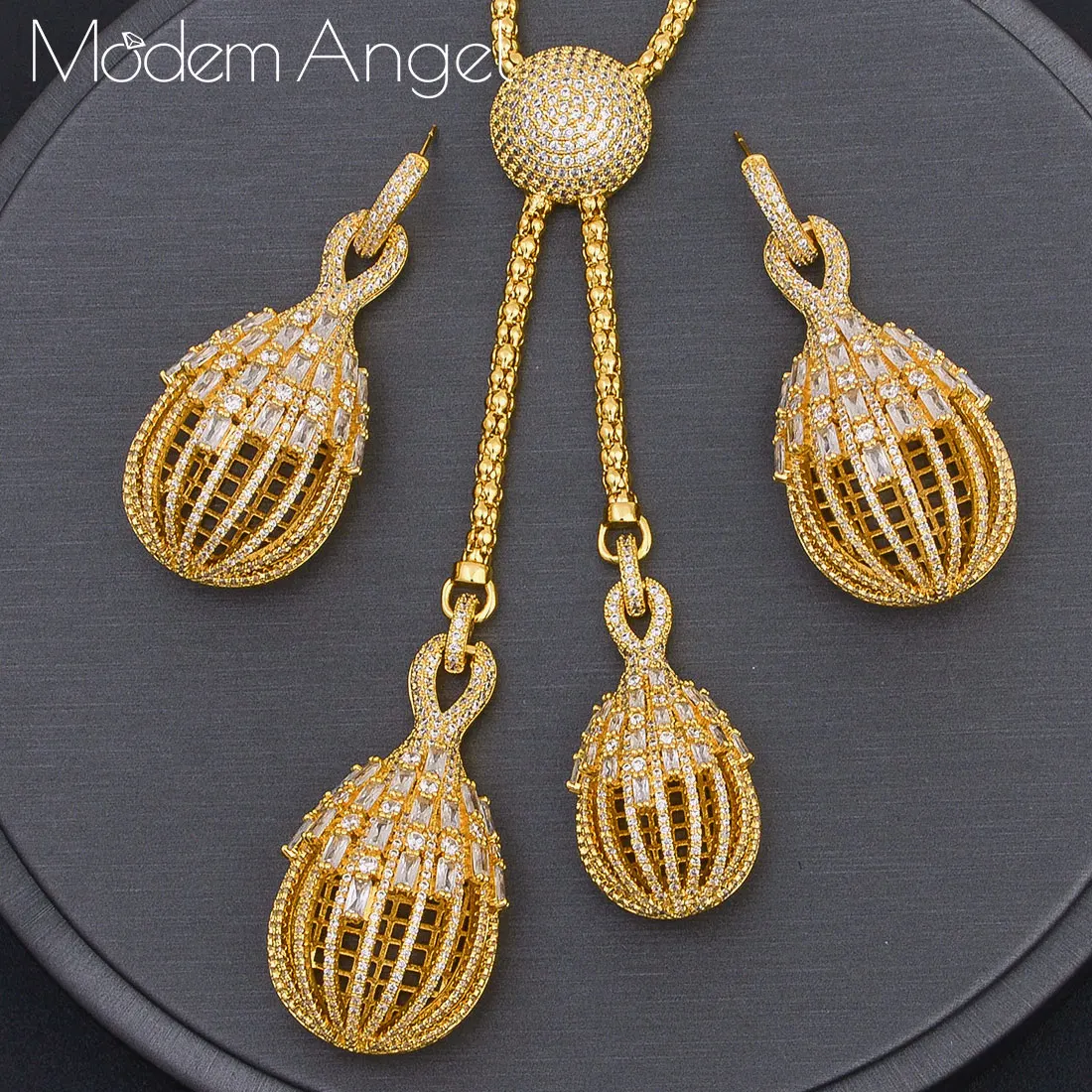 

ModemAngel Luxury Disco Balls Nigerian Necklace Earring Jewelry Sets For Women Wedding Indian Dubai Bridal Jewelry Sets