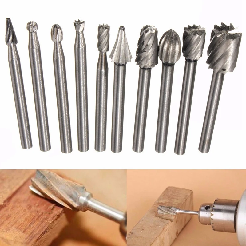 10pcs High-speed steel rotary file 3mm Drill Bits Rotary Burrs Metal Diamond Grinding wood Woodworking cutter Wood carving knife