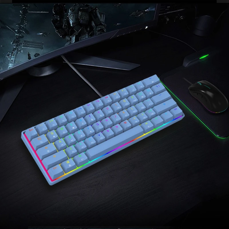 

Mini 60% Mechanical Gaming Keyboard 61 Keys RGB Backlit Wired PBT Keyboard Cap