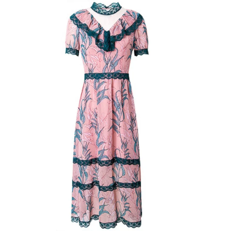 

chiffon Lady print commute A-line dress women 2021 dress women spring Summer French Lace fashion Simplicity regular beauty skirt