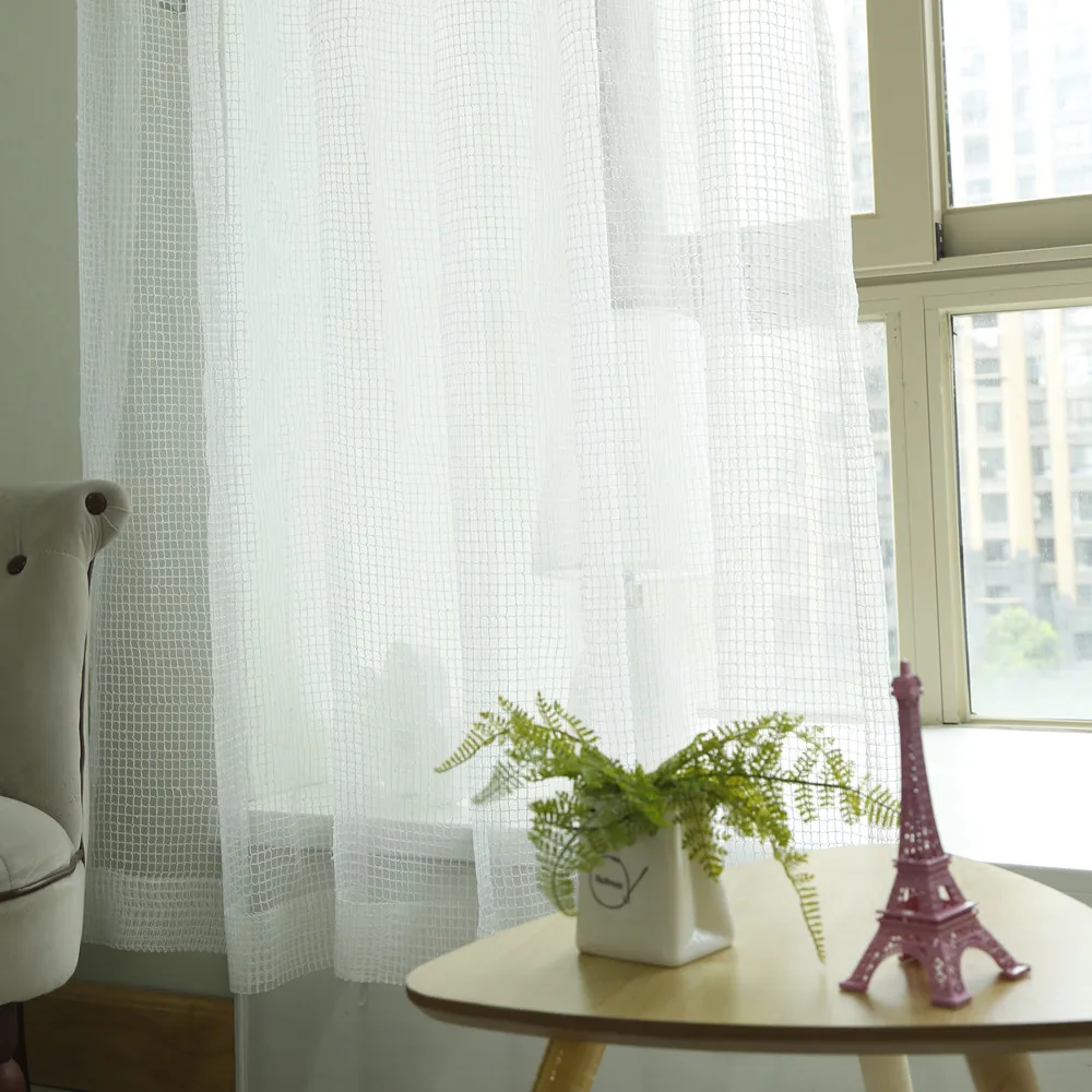 Современные модные простые белые занавески из тюля в клетку для гостиной