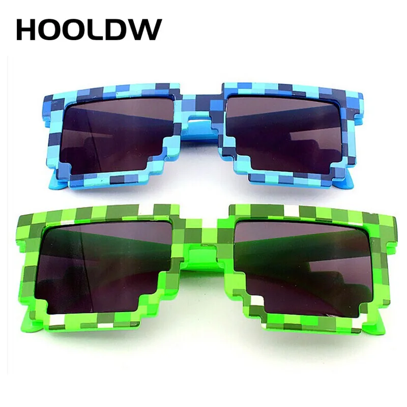 HOOLDW Fashion Kids Sunglasses Smaller Size Square Mosaic Children Glasses Boys Girls Sports Goggles Glasses Pixel Eyewares