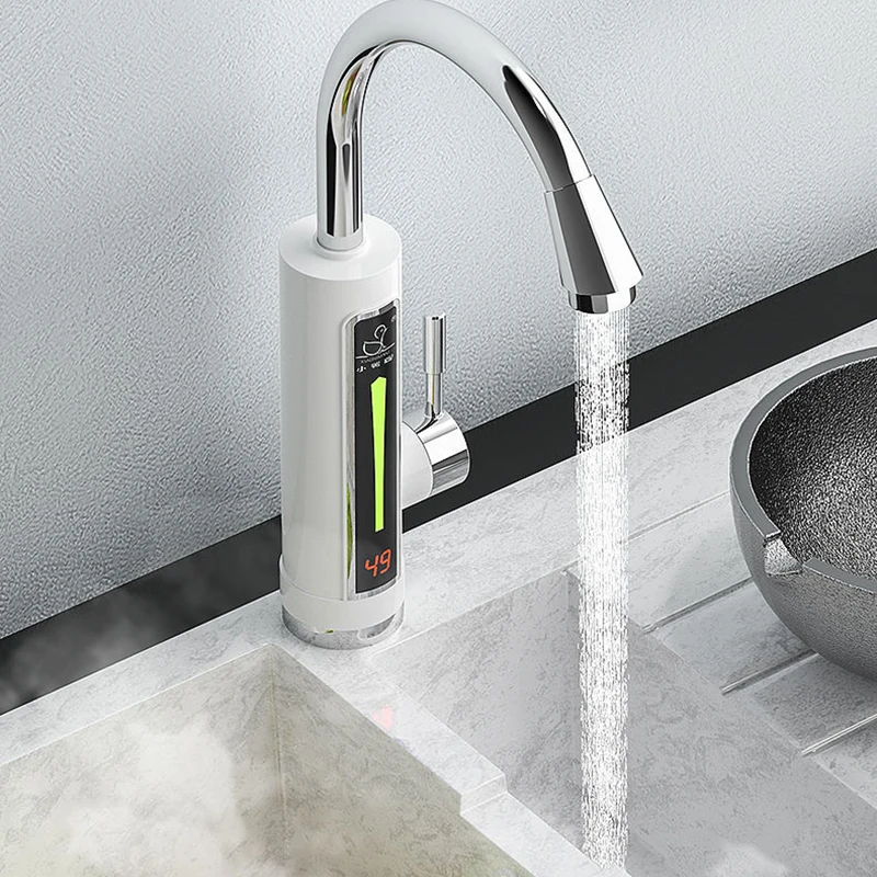 

Stainless Steel Electric Water Heater Temperature Display Kitchen Tankless Instant Hot Water Faucet 3300W