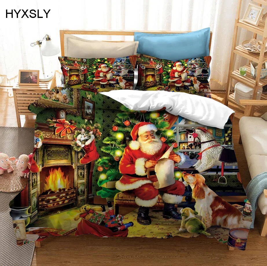 

Santa Claus And Dog 3D Print Comforter Bedding Set Merry Christmas Gift Queen Twin Single Size Duvet Cover Set Pillowcase Luxury