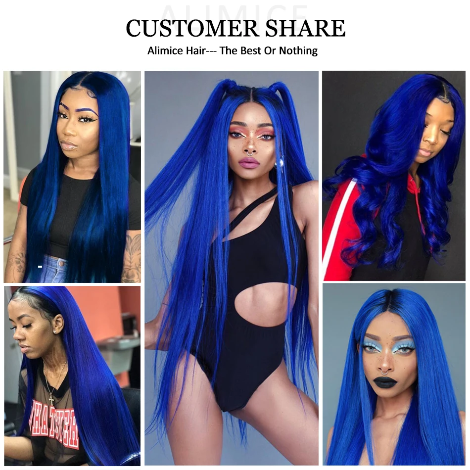 Волосы Alimice прямые синие бразильские волнистые 3/4 пучка с закрыванием T1b/Blue Remy |