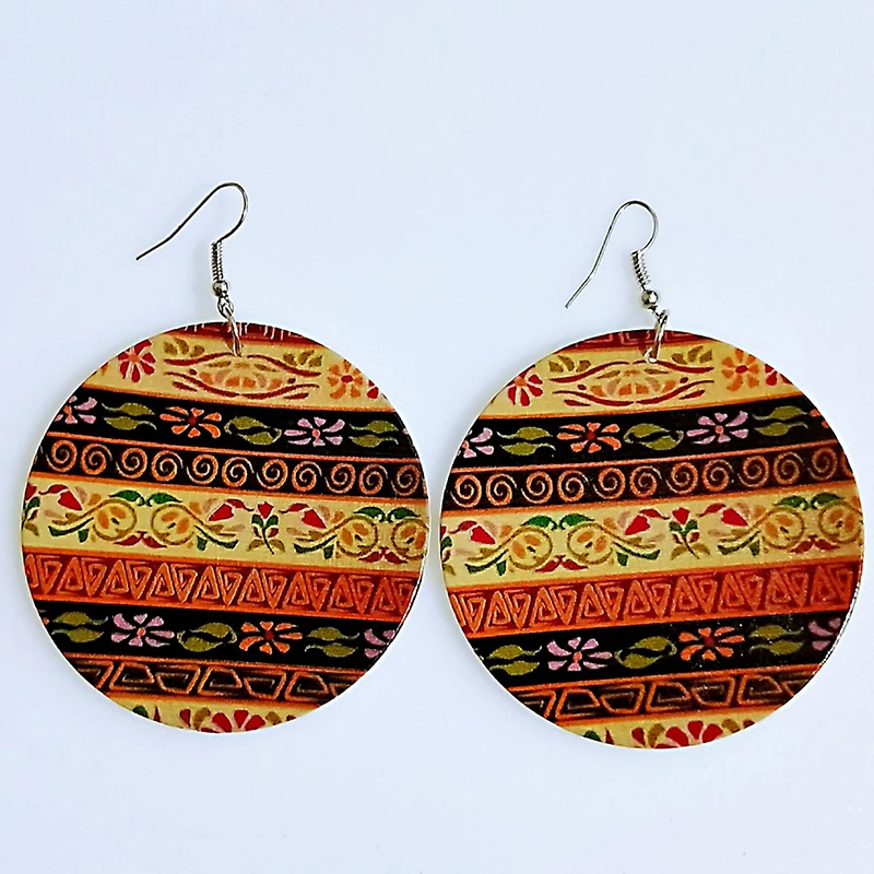 Разноцветные Круглые деревянные подвесные серьги в этническом стиле модные