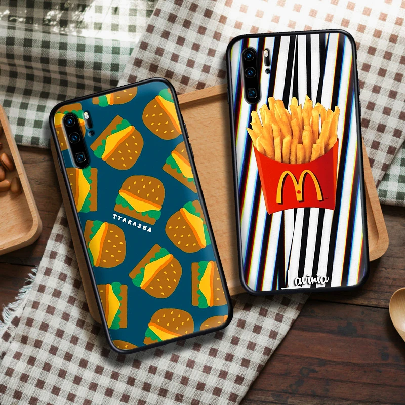 Luxury Case For Huawei Y6 Y7 2018 Y9 Prime Mate 10 20 Pro Nova2 3 4 Lite Nova 2i 3i 5i Cover Cartoon fries burgers pizza | Мобильные