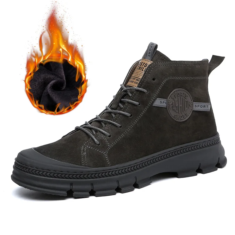 Кожаная мужская обувь сезон осень-зима ботинки мартенс Мужская высокая-конец