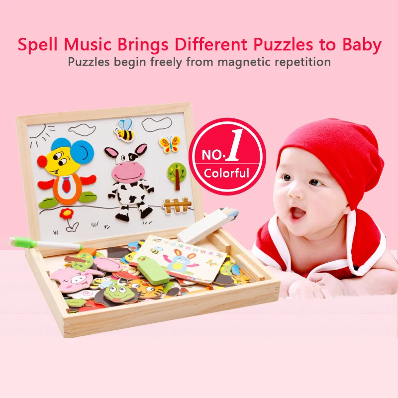 Магнитный художественный мольберт пазл с животными деревянная Магнитная