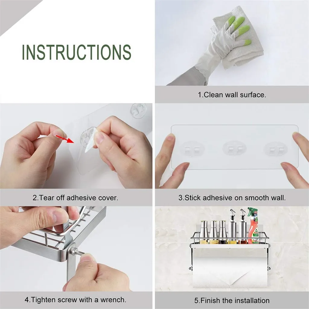 Держатель для бумажных полотенец на клейкой основе с полкой настенная корзина