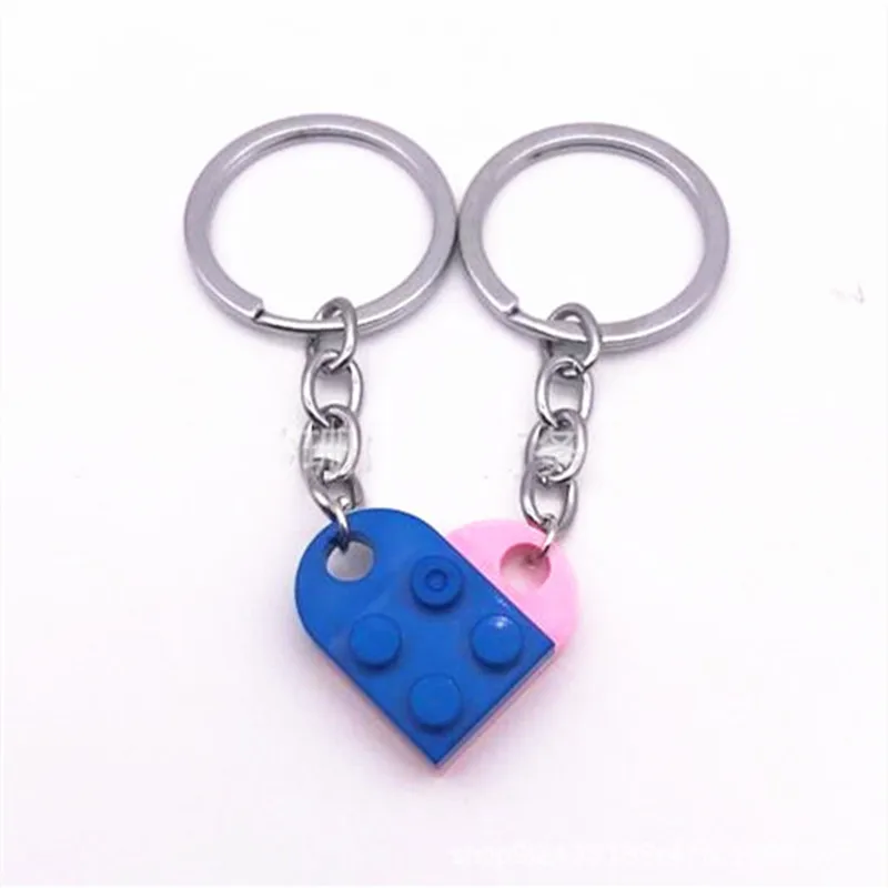 

2Pcs Love Heart Building Blocks Keychains For Couples Friendship Lego Elements Key Ring Splittable Keyholder Trendy Jewelry Gift