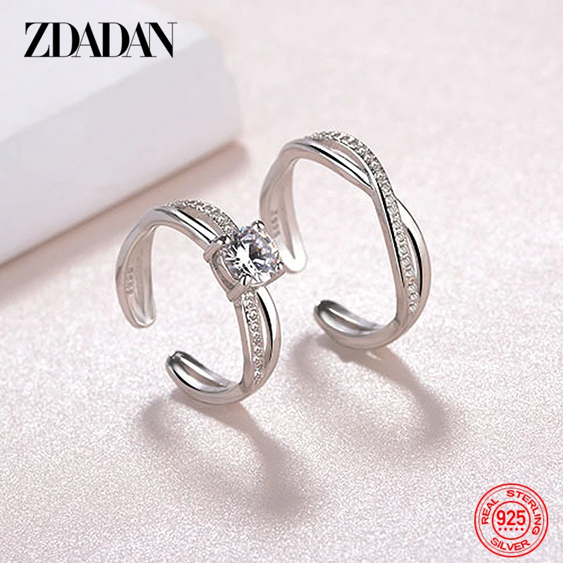 

ZDADAN 925 Sterling Silver Opening Cz Crown Zircon Ring For Women Fashion Wedding Jewelry Party Gift