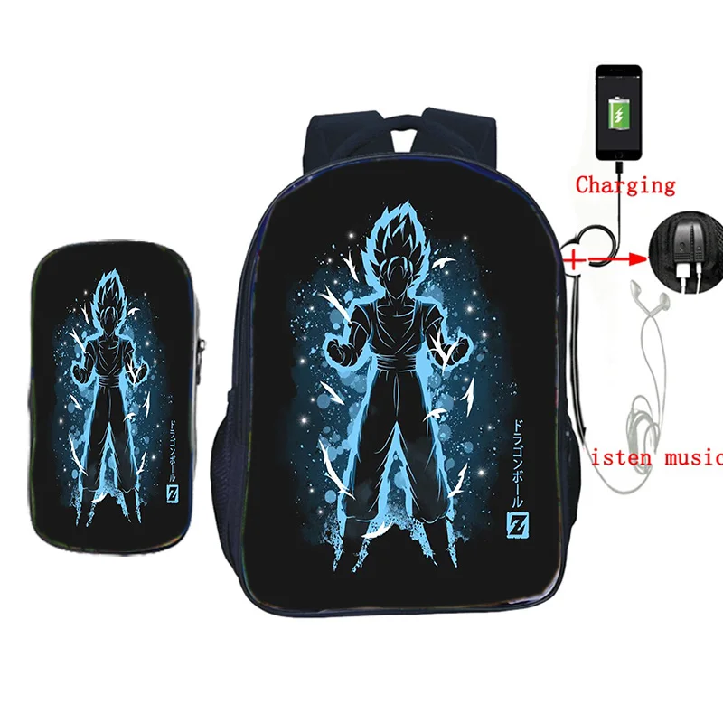 2 шт./компл. школьные сумки с пеналом аниме Dragon Ball Z рюкзак Гоку печать usb зарядка дорожные сумки для подростков