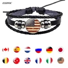 Изящный браслет с национальными флагами США, России, Испании, Кожаный Плетеный веревочный браслет в стиле панк для женщин и мужчин, подарок оптом