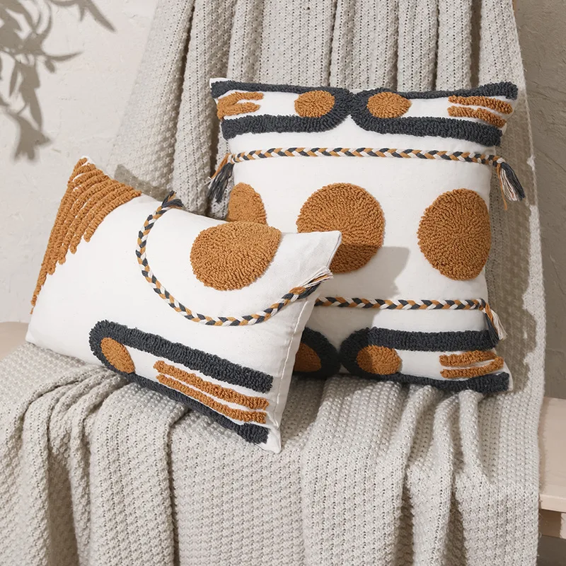

Boho Style Cushion Cover 45X45Cm/30X50Cm Cotton Pillow Cover Coffee Loop Tufted for Home Decoration Natural Living Room sofa