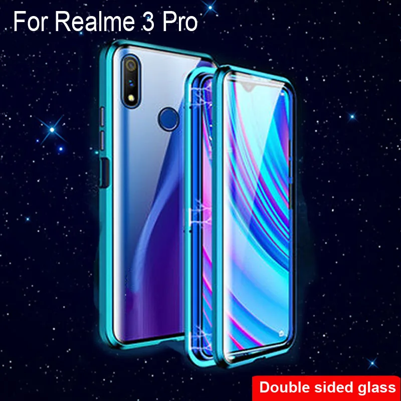 Магнитный чехол для OPPO Realme 3 Pro металлическая рамка двухстороннее стекло защитный