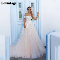 sevintage boho wedding dresses off the shoulder appliques lace a line 3d flowers beach princess beach wedding gown bridal dress