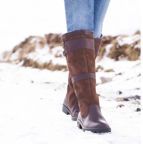 Зимняя женская обувь для прогулок длинные сапоги из искусственной кожи женские