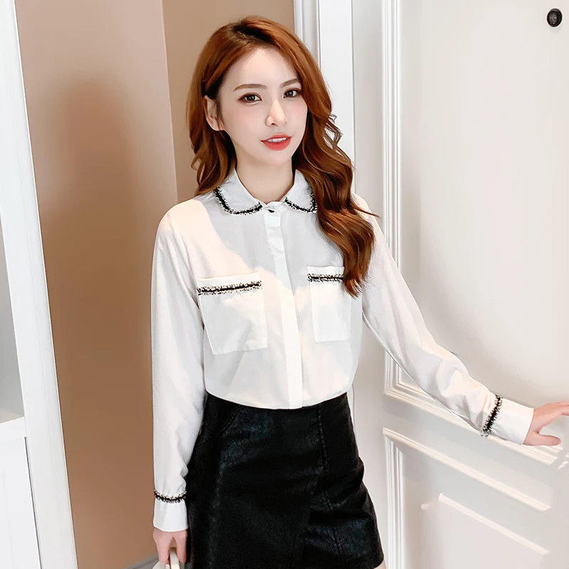 Женские Модные шифоновые топы и блузки с длинным рукавом офисные женские рубашки