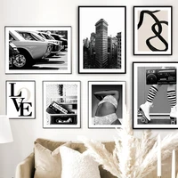 black white modern fashion girl radio car wall art canvas painting nordic posters and prints wall pictures for living room decor