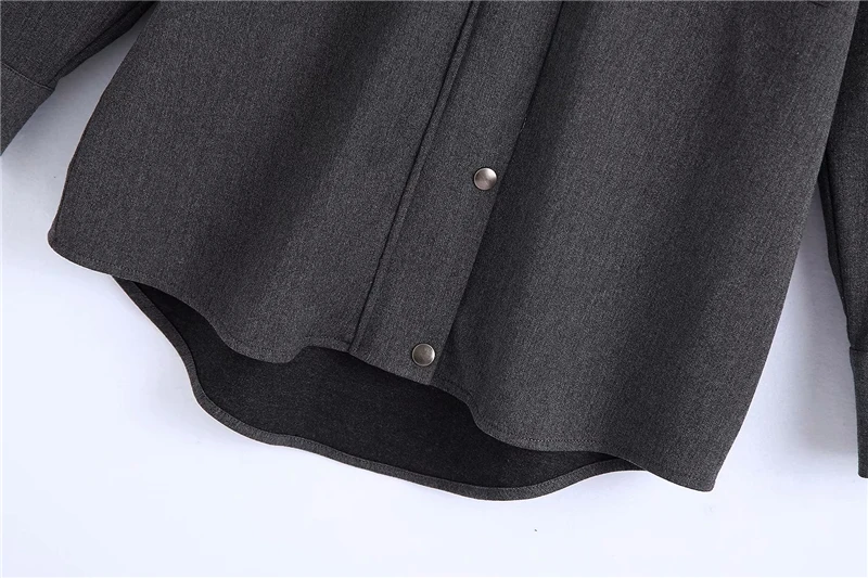 

Vintage women grey loose coat 2020 fashion ladies turn down collar pocket jacket streetwear female button coat girls chic coat