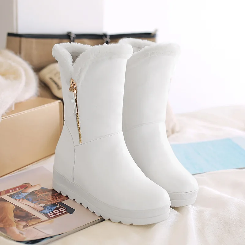 

Women Boots Waterproof Winter Shoes Woman Snow Boots Platform Warm Zipper Ankle Boots with Thick Fur Heels Botas Mujer 2019