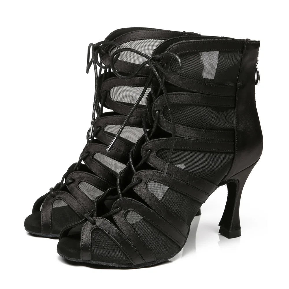 HROYL Professional Latin Dance Shoes For Women Heeled Shoes ZIP-Lace-Up Design Women's Ballroom Dancing Shoes Quality Sandals