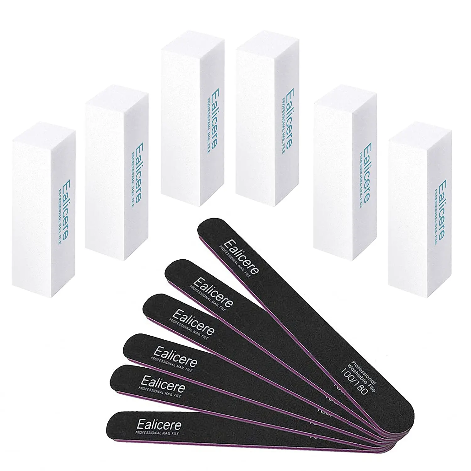 

Ealicere 6 black sand strips + 6 white sponges/Set Sponge Buffer Block Fingernail Grinding Polishing Nail Files Manicure Tool