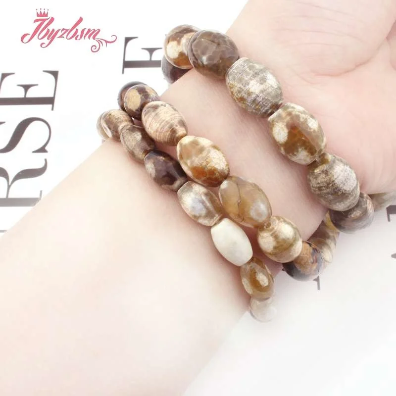 Olivary Brown Agates Natural Stone Loose Spacer Beads for DIY Accessories Women Men Necklace Bracelets Jewelry Making 15&quot | Украшения и