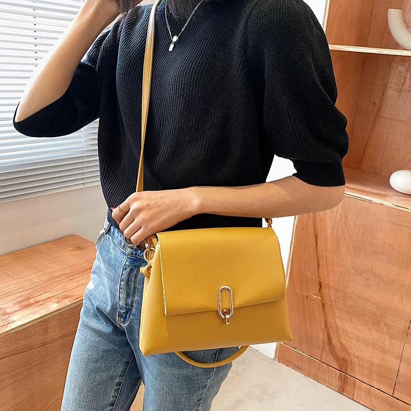 

VreyMe Casual Retro Women Crossbody Bag PU Leather Flap Shoulder Bags Popular Simple Lady Handbag Solid Color Small Square Pack