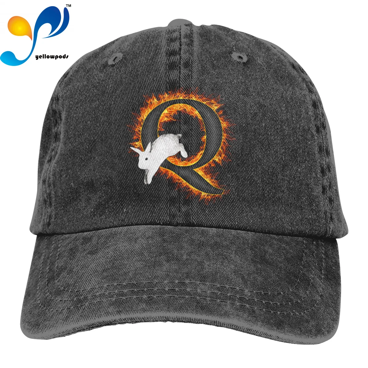 

Fashion Hip hop Washed Baseball Cap Flame Q Follow The White Rabbit Qanon Wild Hat Adjustable Men And Women Hats Trucker Caps